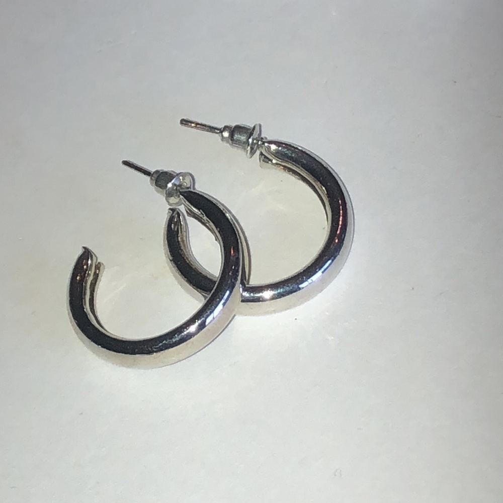 Silver Tone Hoop Earrings - Chunky Open Hoops
